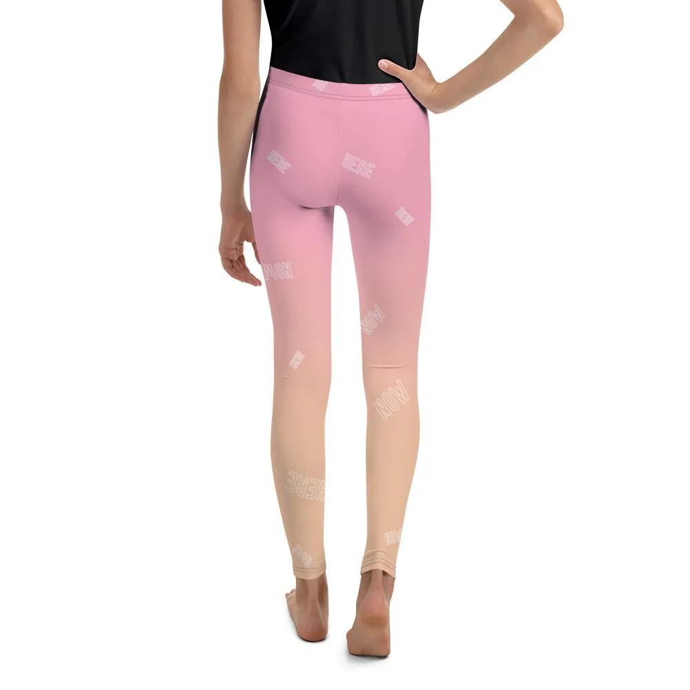 Pink Orange Beige Ombre Print Cute Youth Leggings Tights Gym Pants- Made in USA/EU