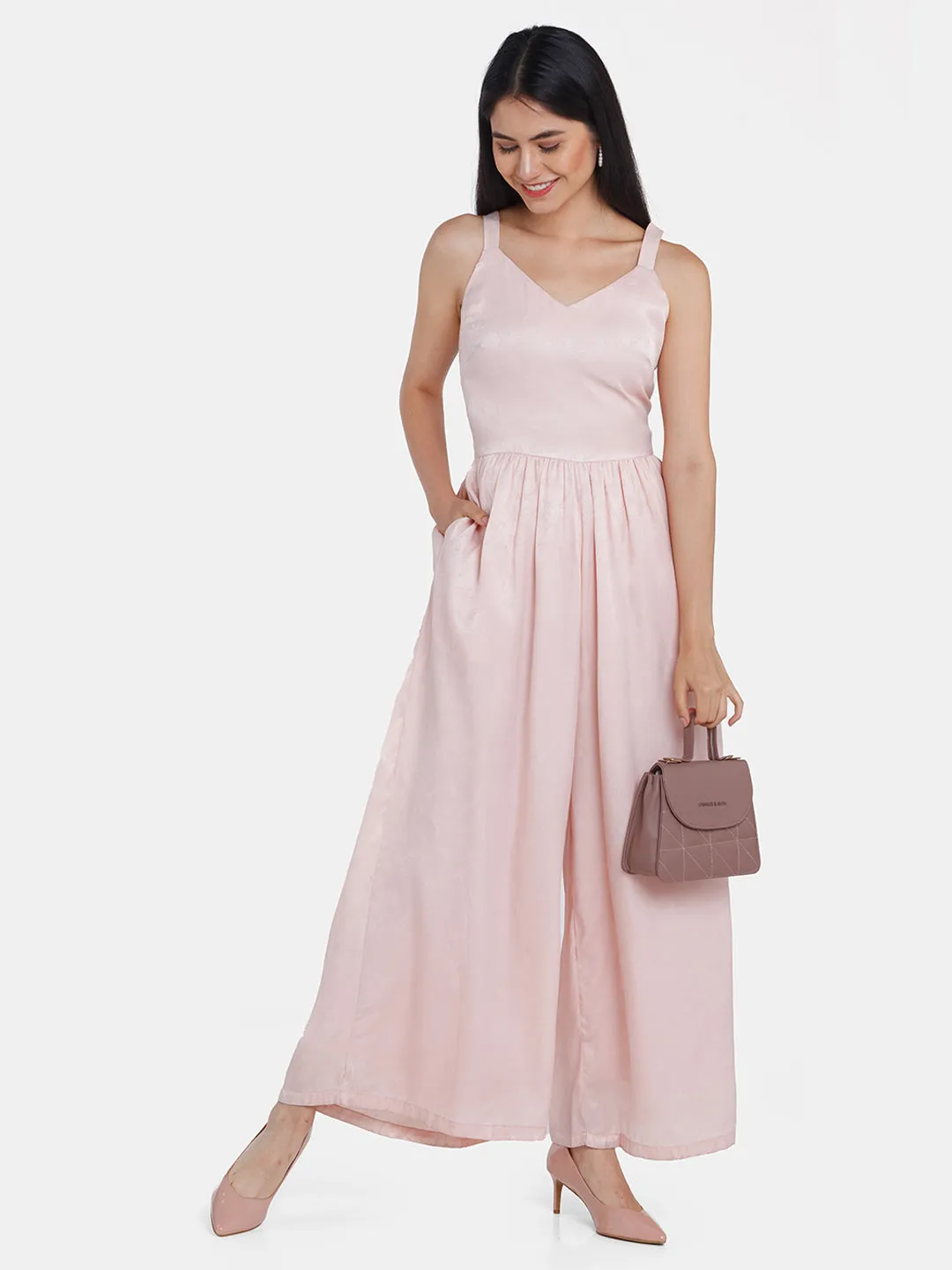 Pink Solid A-Line Jumpsuit