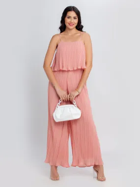 Pink Solid Strappy Culotte Jumpsuit