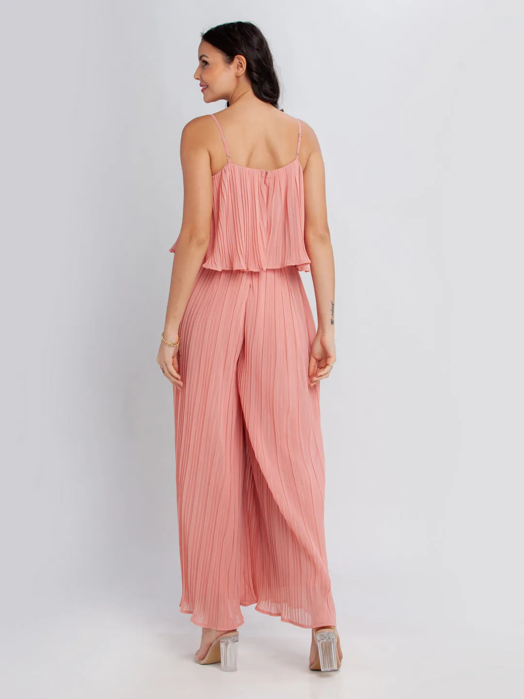 Pink Solid Strappy Culotte Jumpsuit