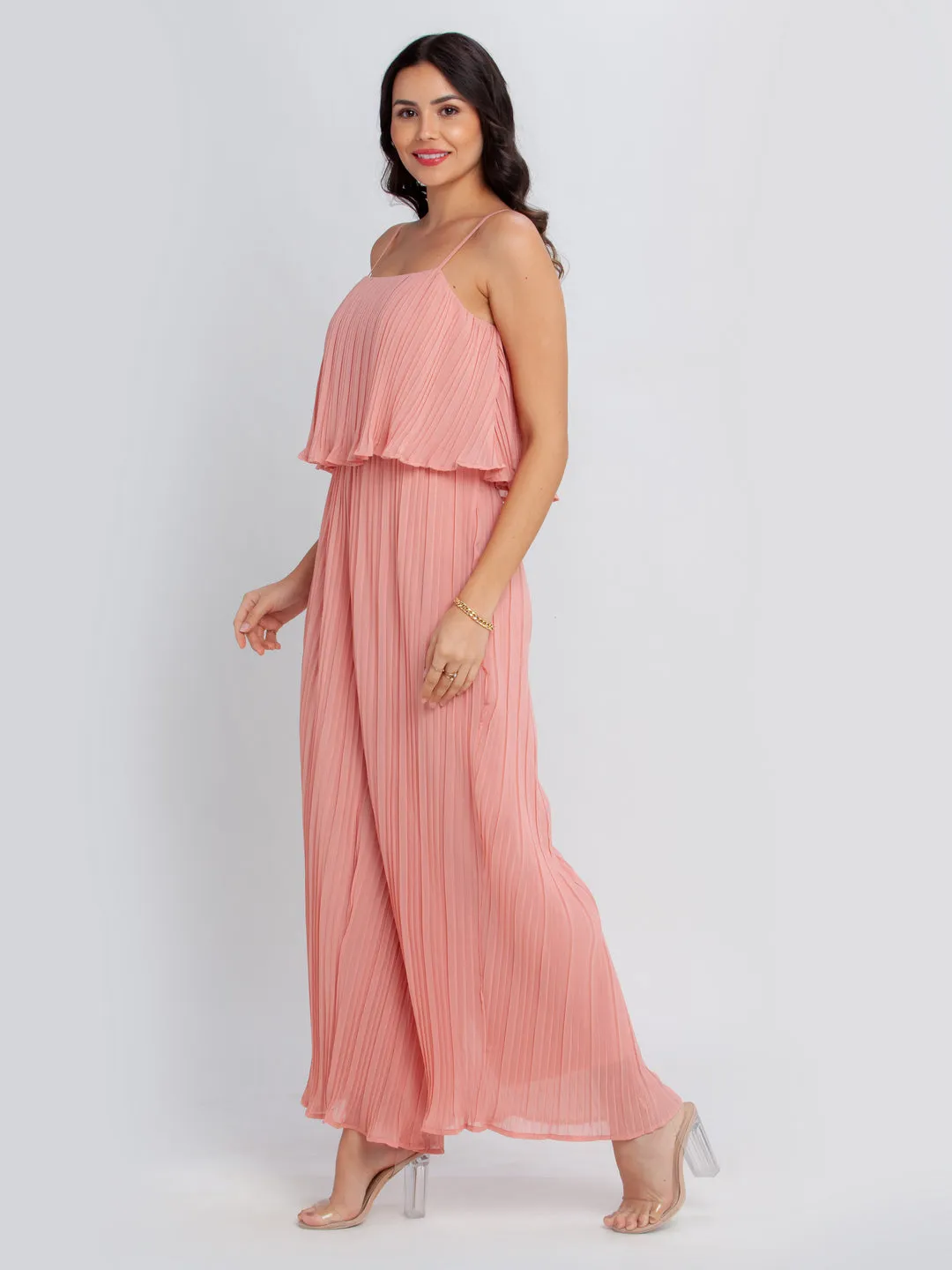 Pink Solid Strappy Culotte Jumpsuit