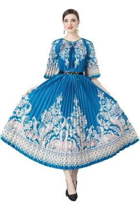 Pleated Floral Patterned Dresses One Size Fits All