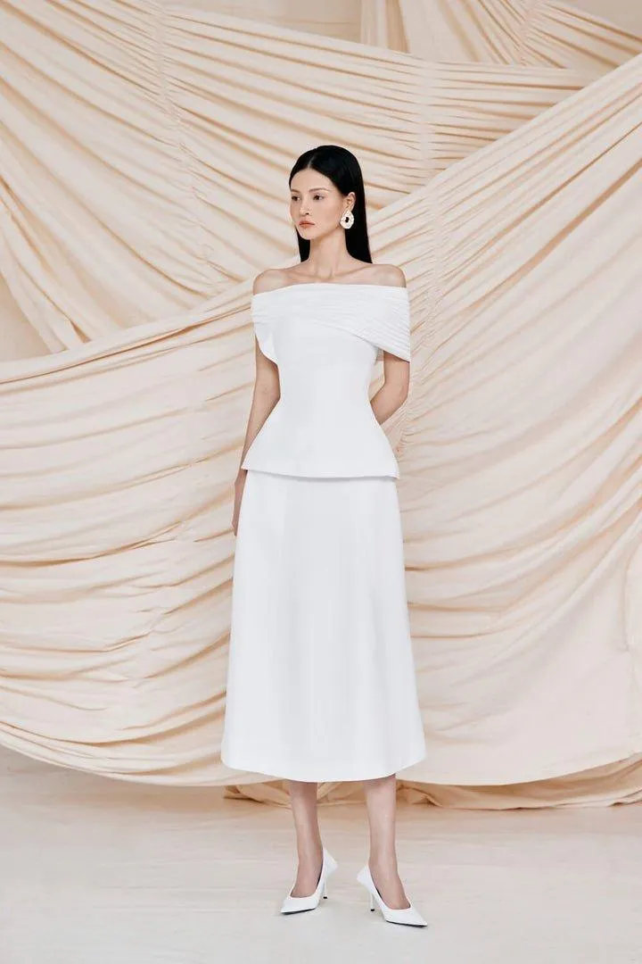 Pleated Shoulder Top & Midi Skirt Set -LYNN