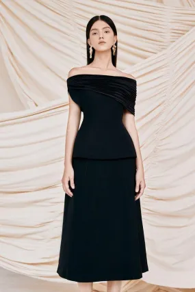 Pleated Shoulder Top & Midi Skirt Set -LYNN