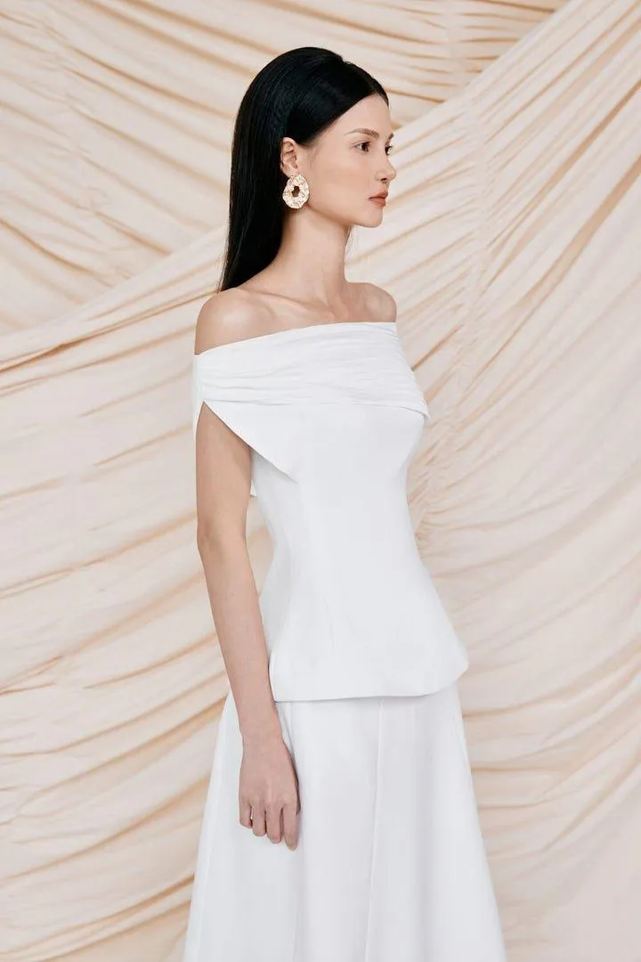 Pleated Shoulder Top & Midi Skirt Set -LYNN