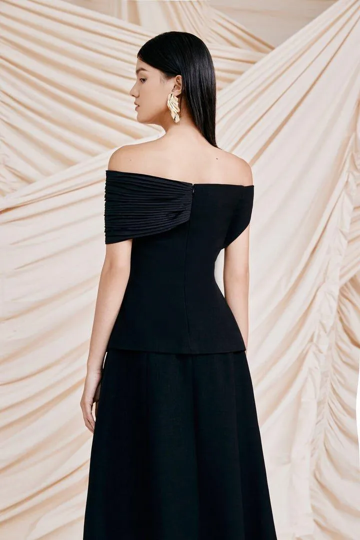 Pleated Shoulder Top & Midi Skirt Set -LYNN
