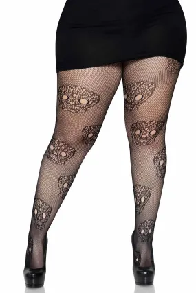 Plus Size Lace Skull Fishnet Tights