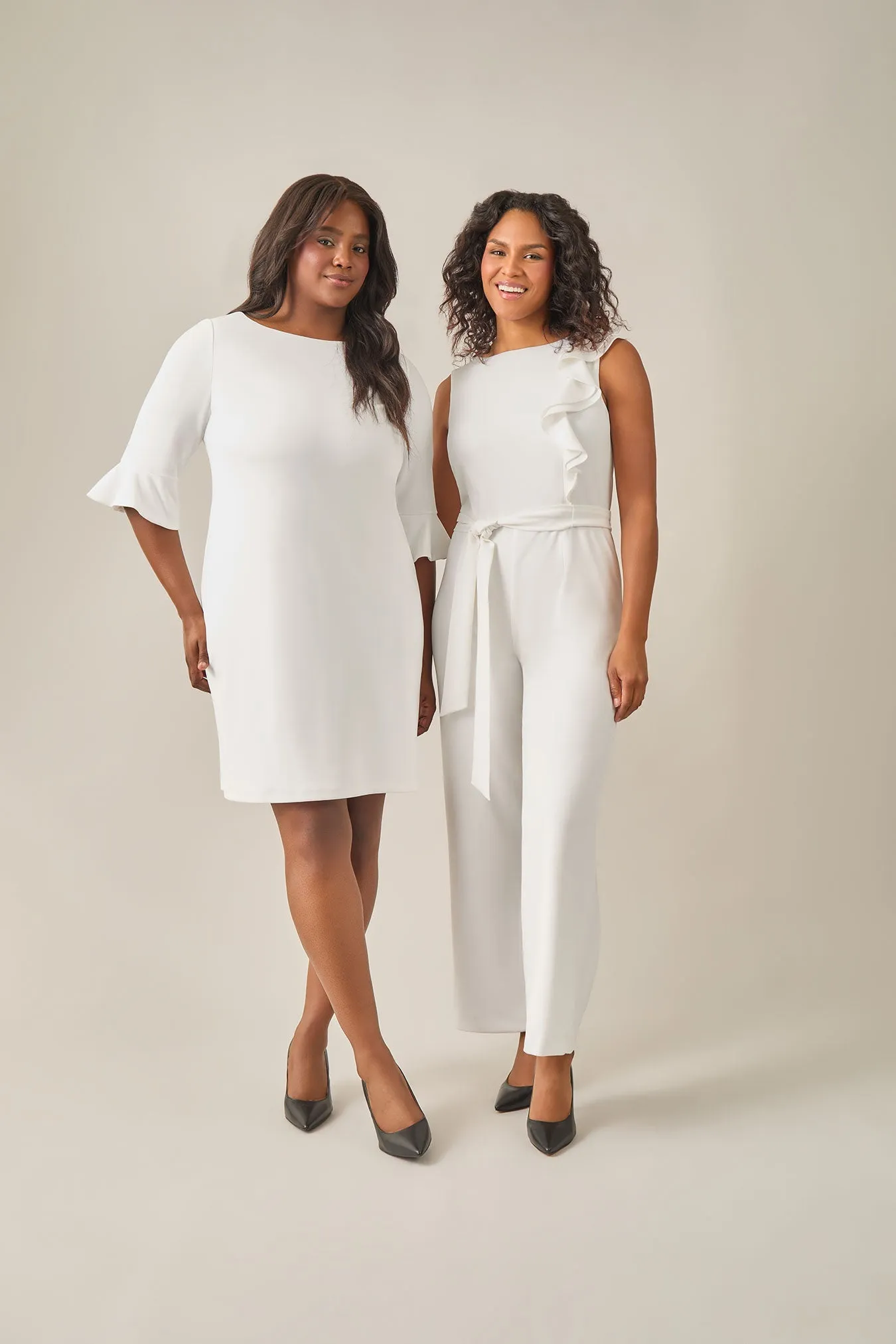 Plus Size Ruffle Shoulder Jumpsuit, White