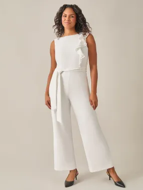Plus Size Ruffle Shoulder Jumpsuit, White