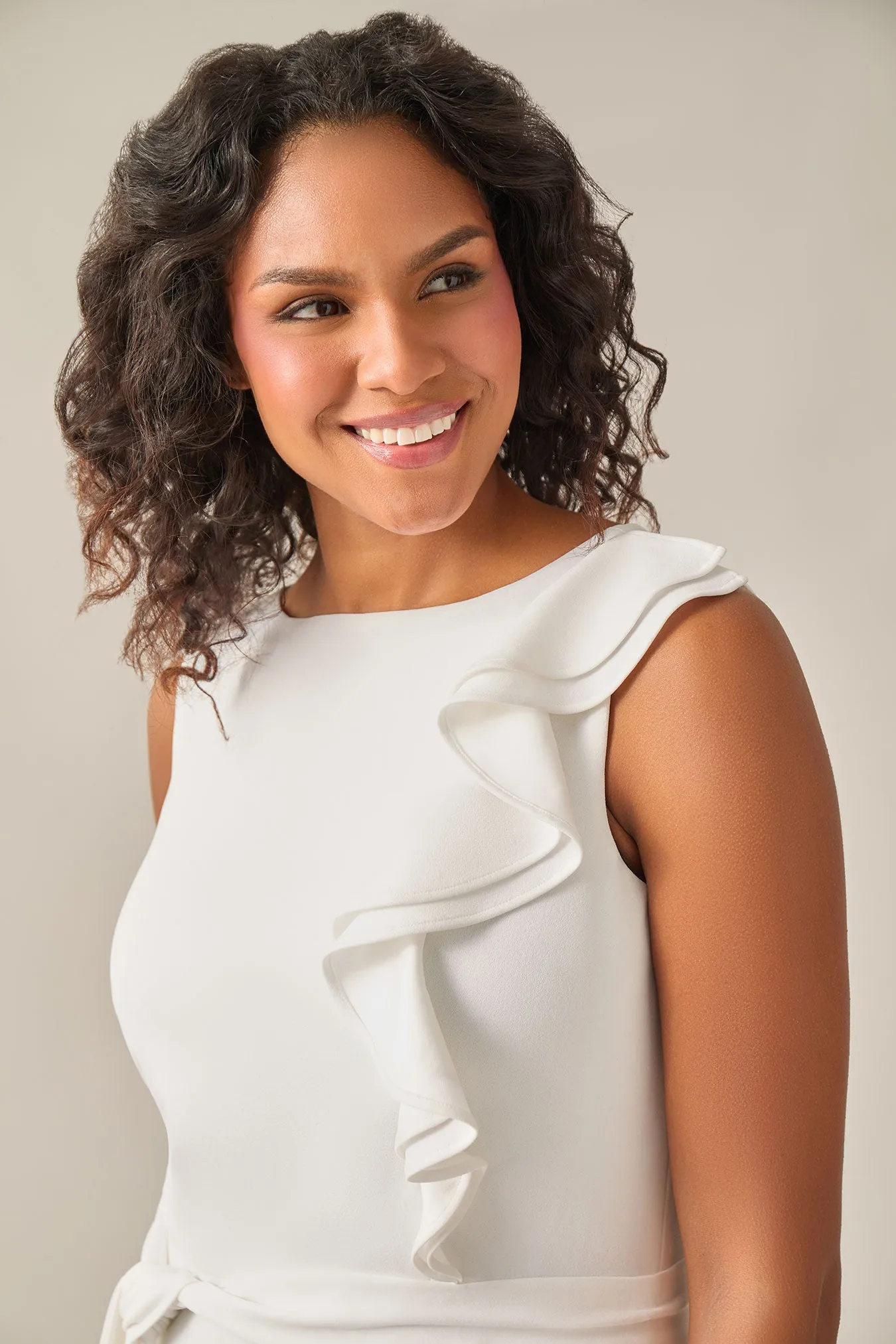 Plus Size Ruffle Shoulder Jumpsuit, White