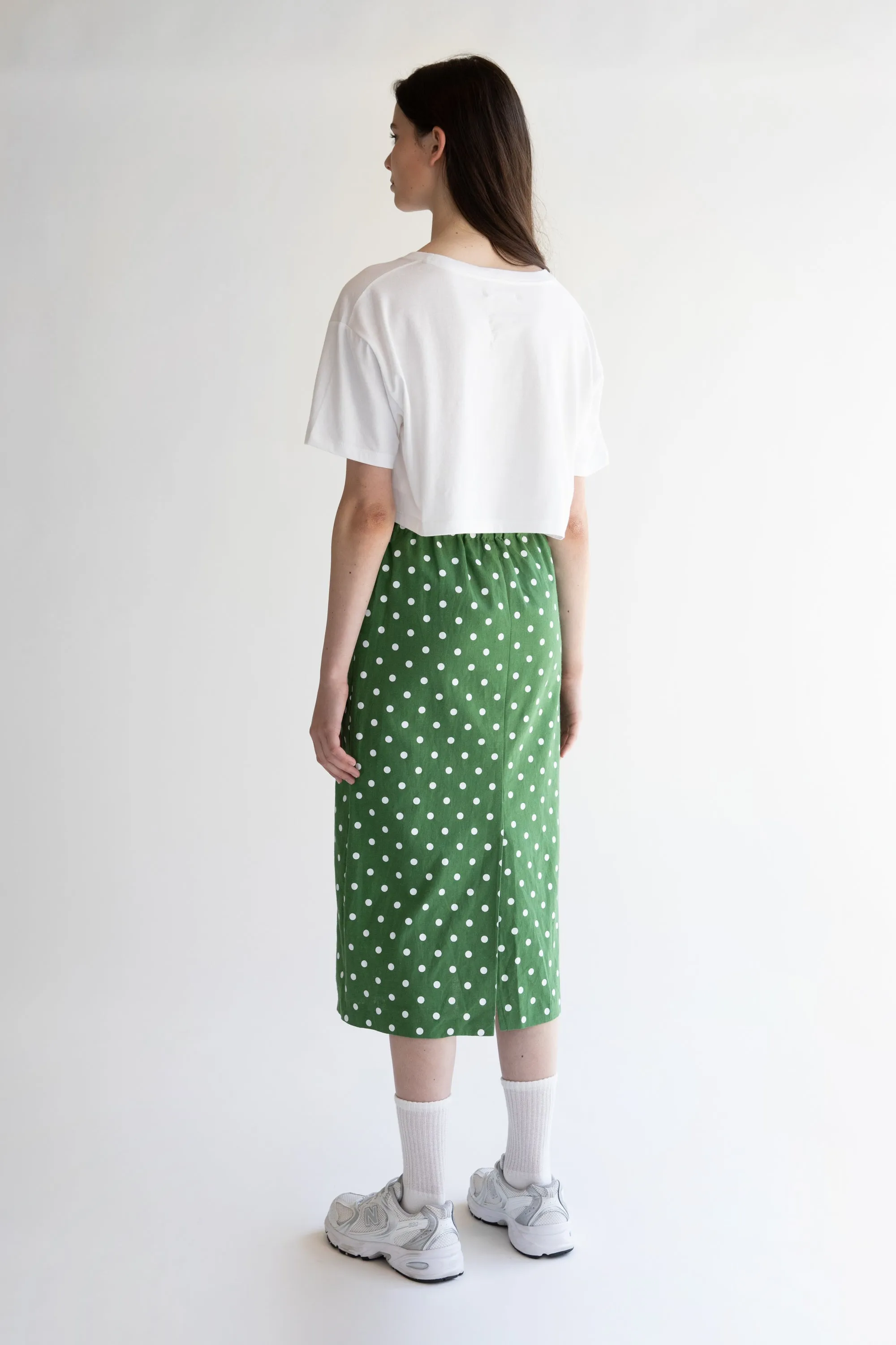 POLKA DOT COTTON LINEN SKIRT