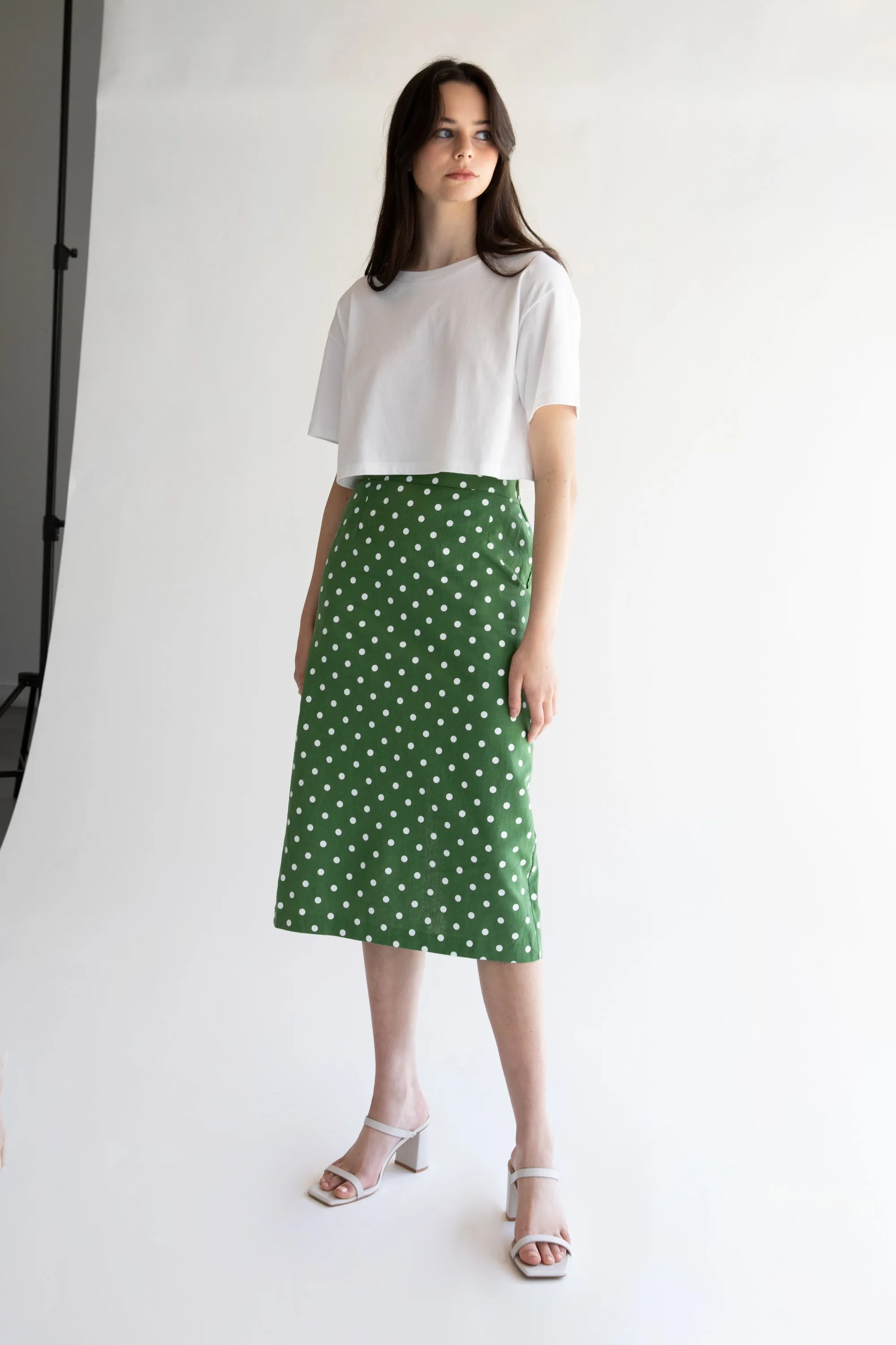 POLKA DOT COTTON LINEN SKIRT