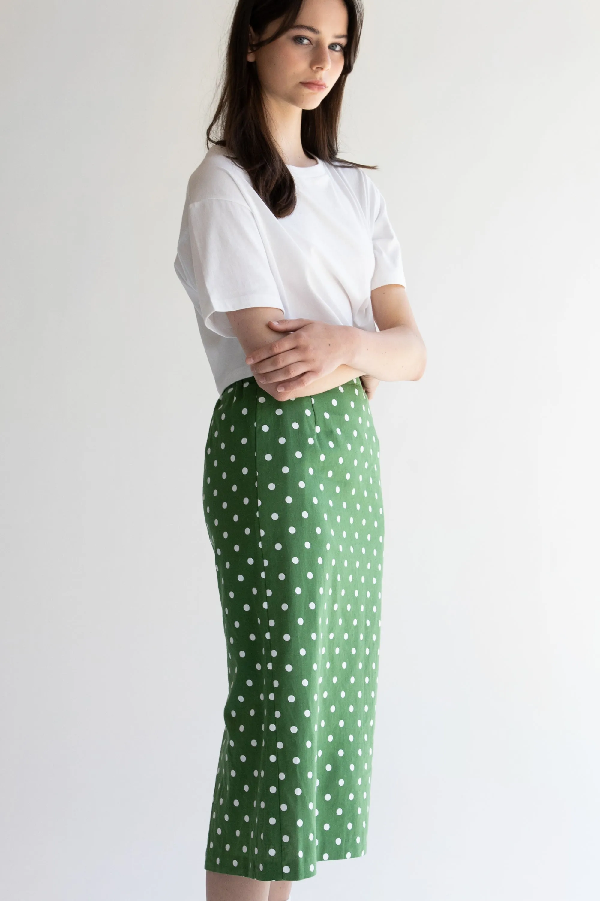 POLKA DOT COTTON LINEN SKIRT