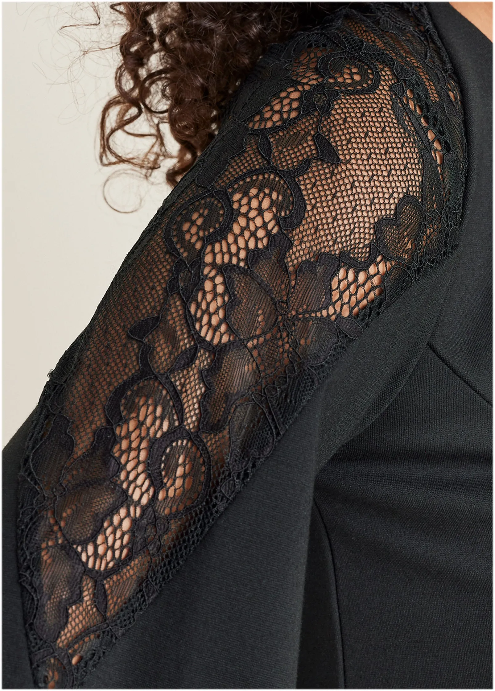 Ponte Lace Detail Jumpsuit  - Black