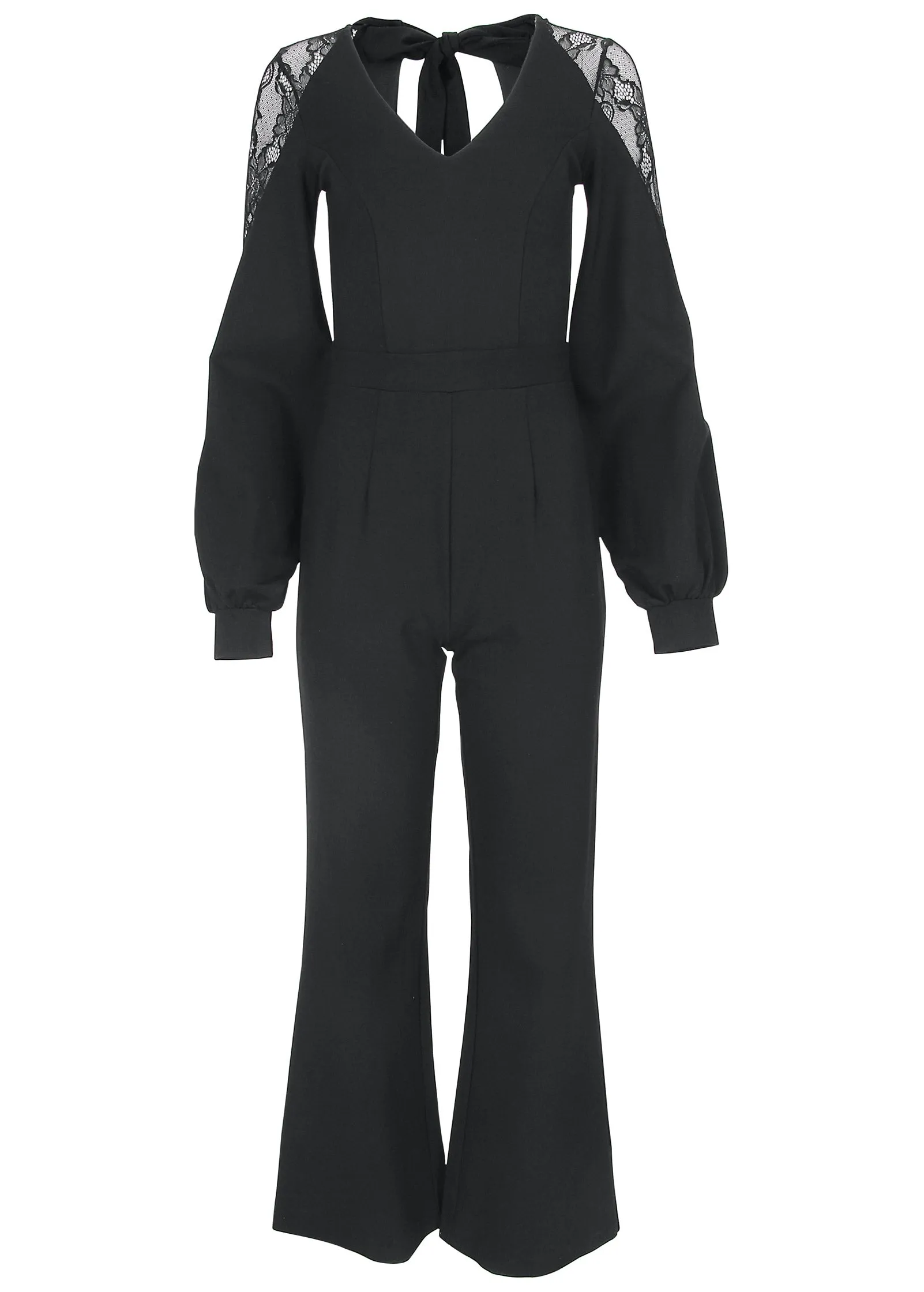 Ponte Lace Detail Jumpsuit  - Black