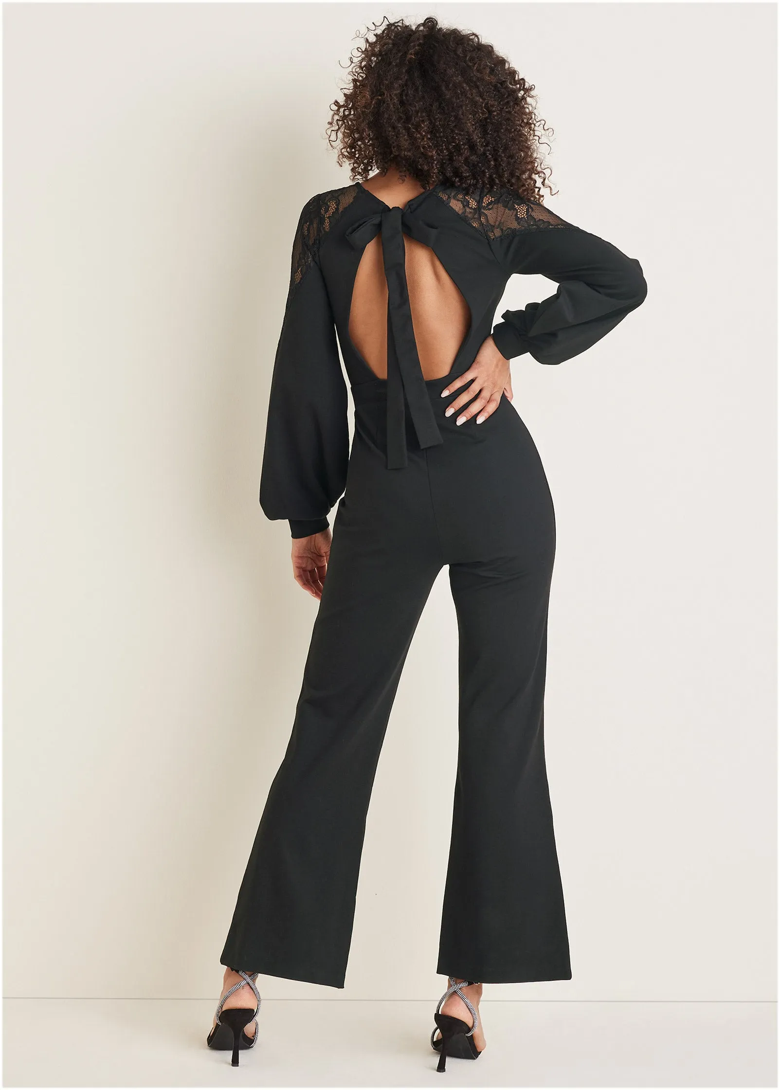 Ponte Lace Detail Jumpsuit  - Black