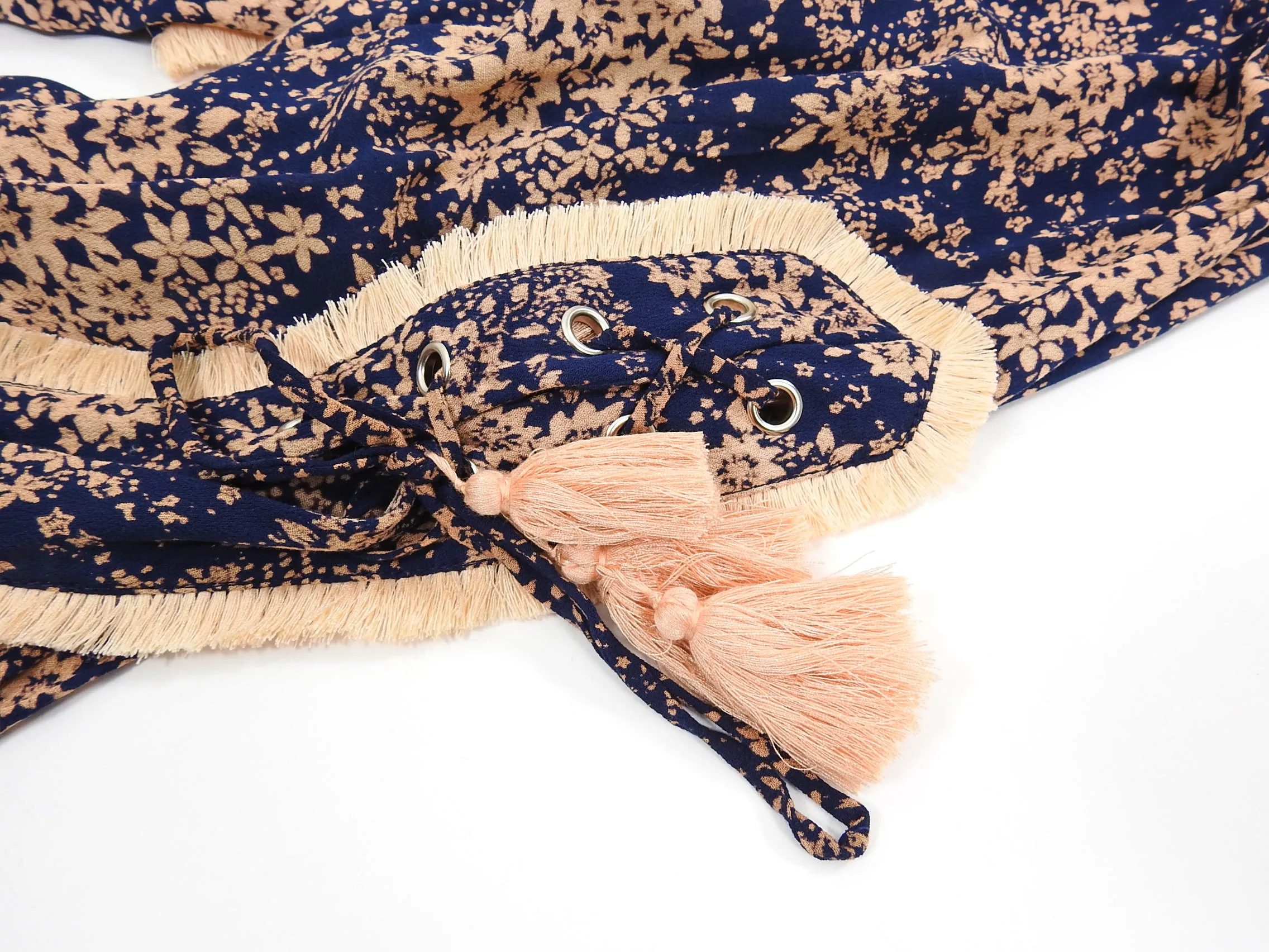 Poupette St. Barth Donna Peach and Navy Tassel Jumpsuit - S