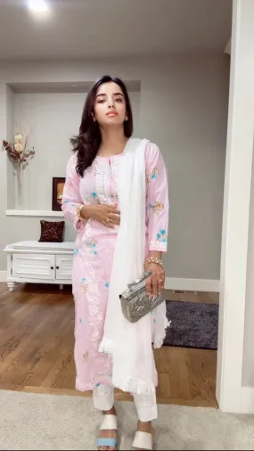 Pure Mul Cotton Salwar Suit with Hand Chikankari work