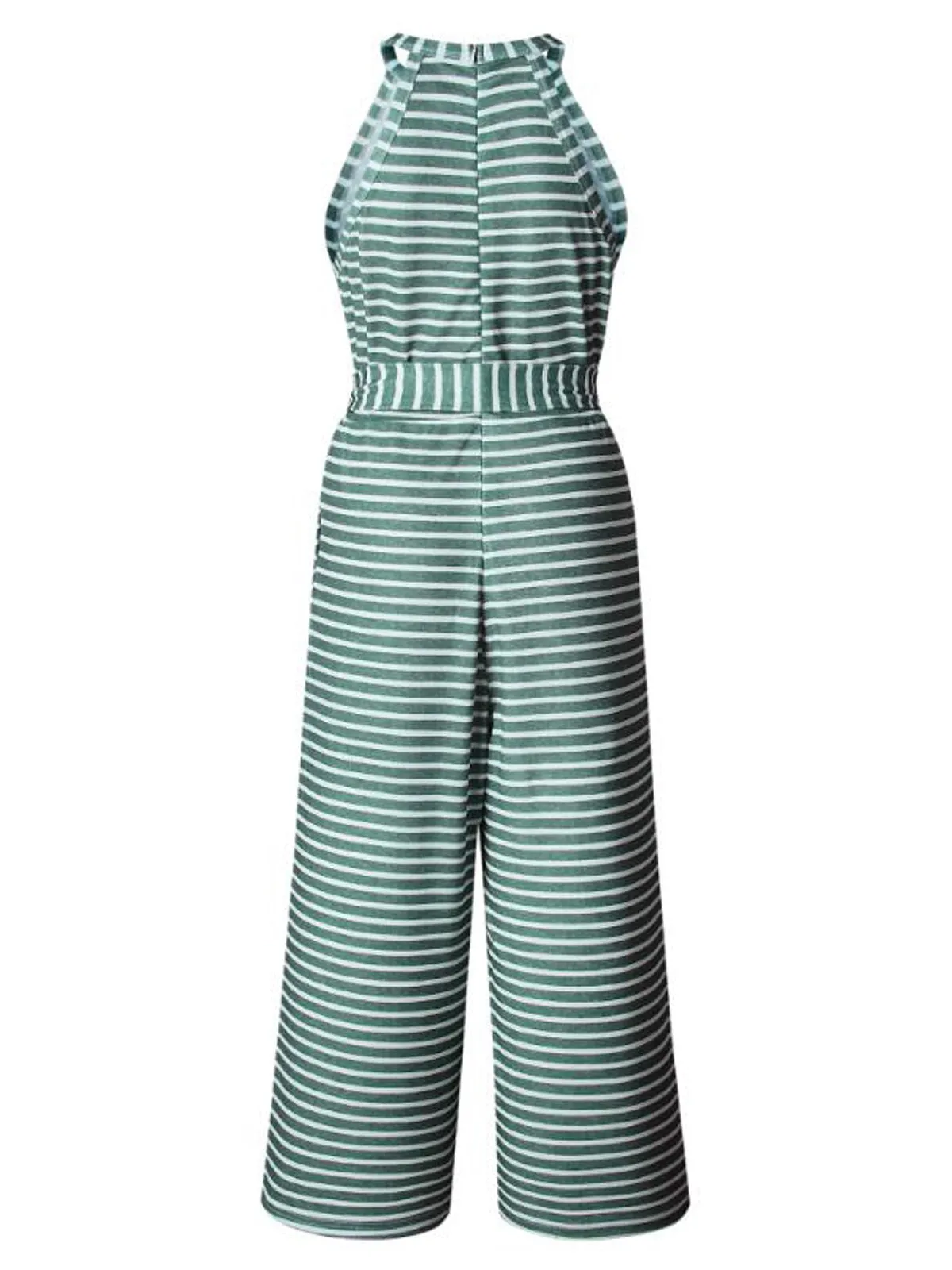 Purpdrank - Striped Waist Belted Wide Leg Jumpsuit