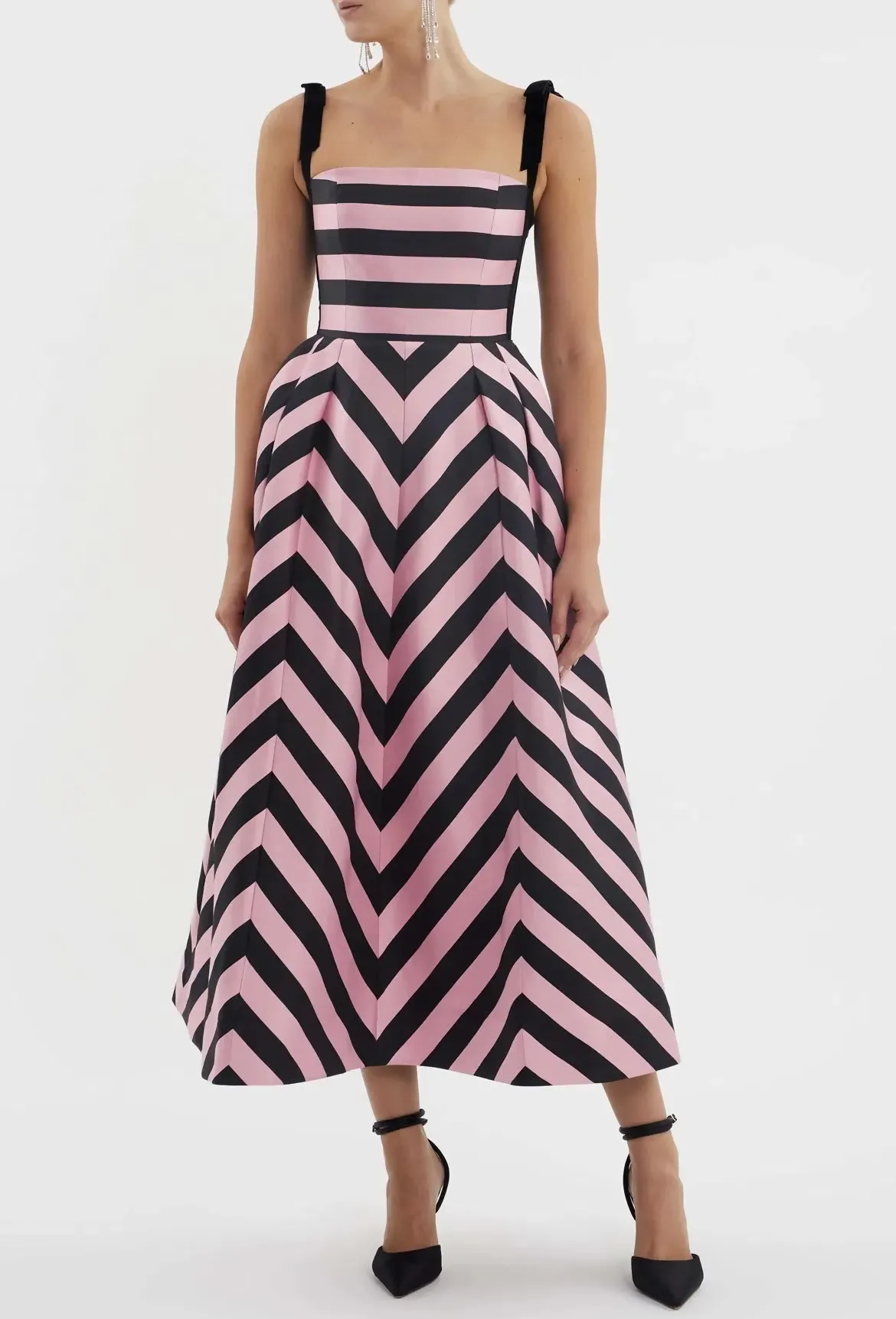 Rebecca Vallance Jocelyn Midi Dress Stripe Size 8