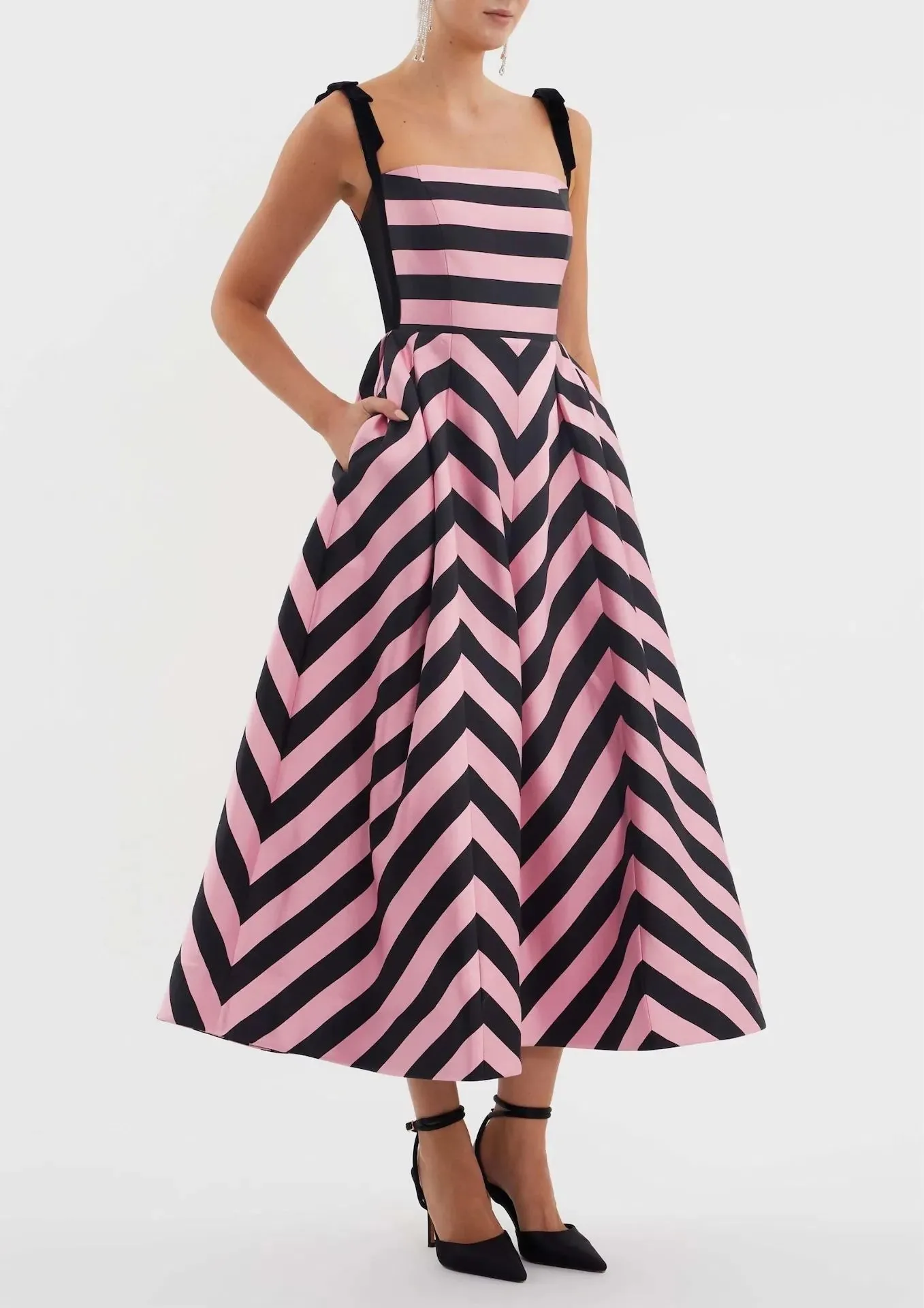 Rebecca Vallance Jocelyn Midi Dress Stripe Size 8