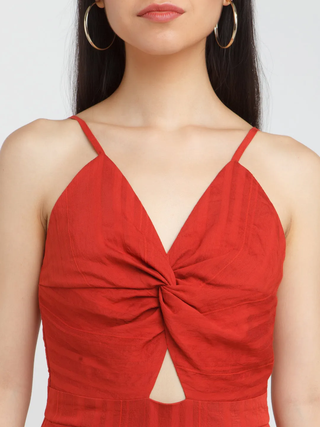Red Solid Cut Out Jumpsuit