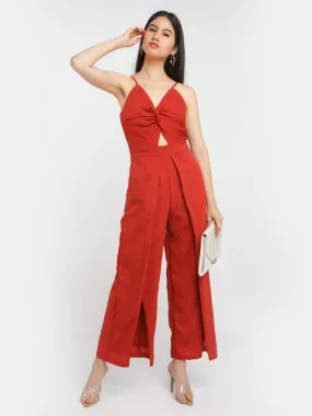 Red Solid Cut Out Jumpsuit