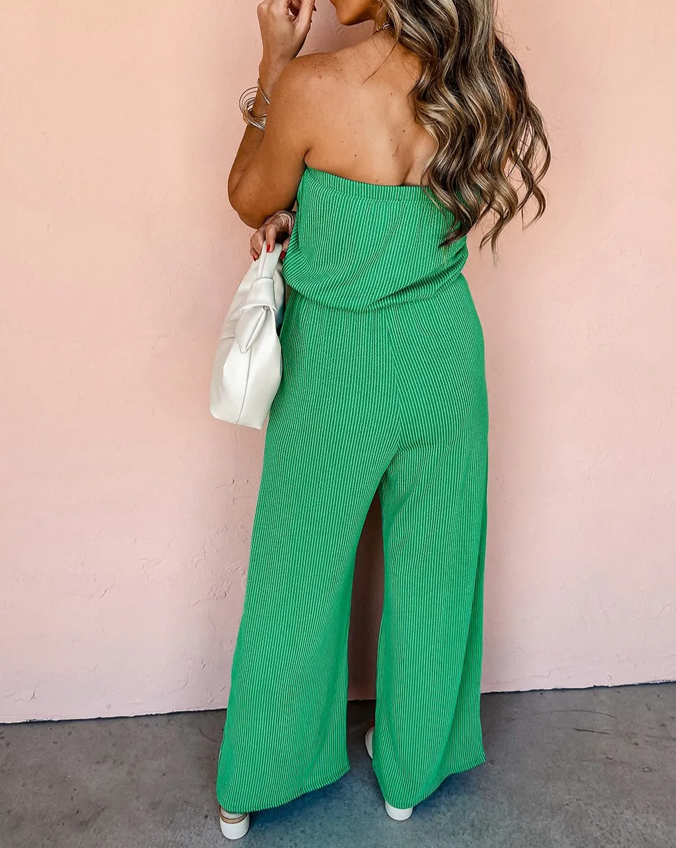 Ribbed Strapless Wide Leg Jumpsuit