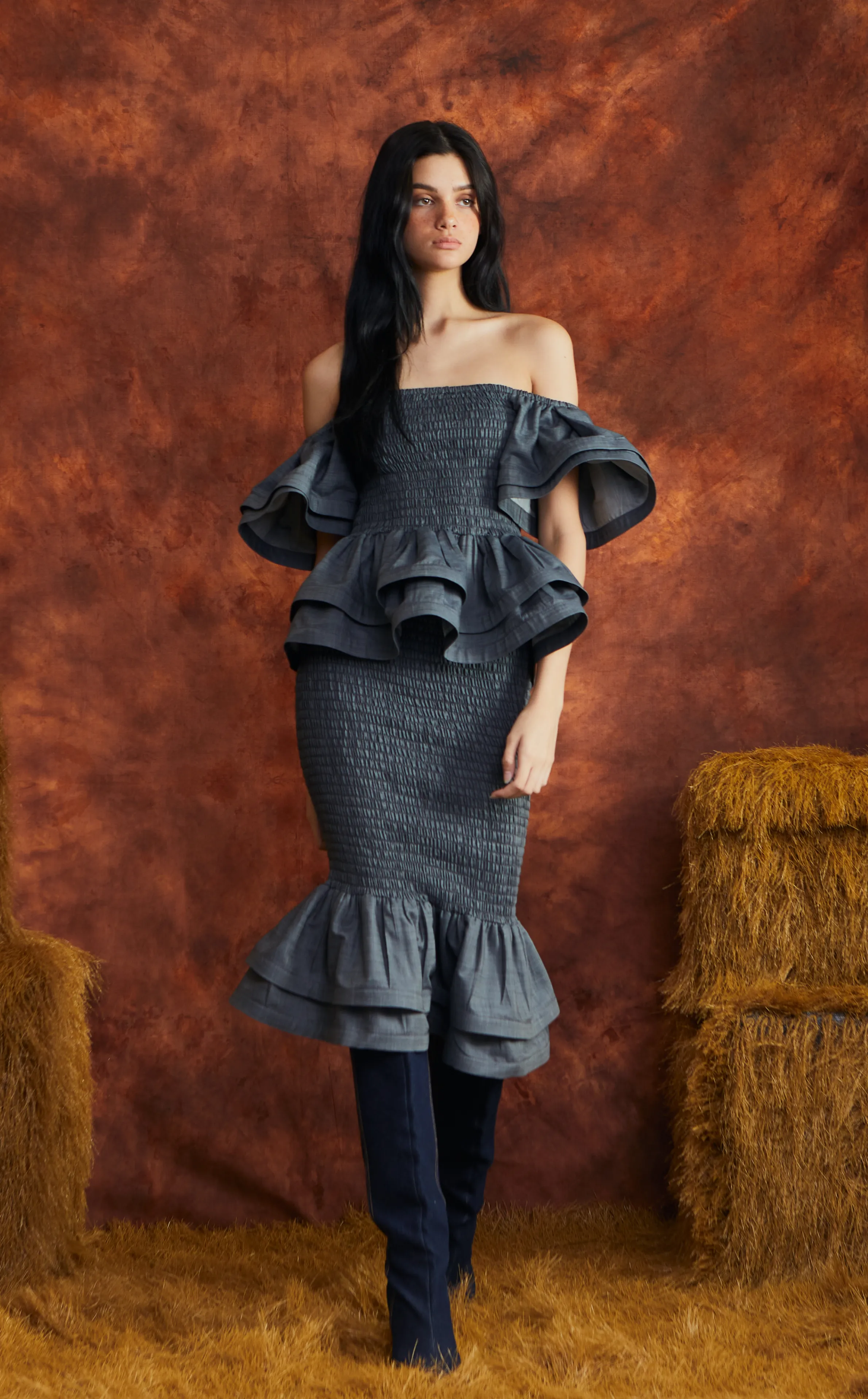 ROMA TOP - DARK GRAY CHAMBRAY