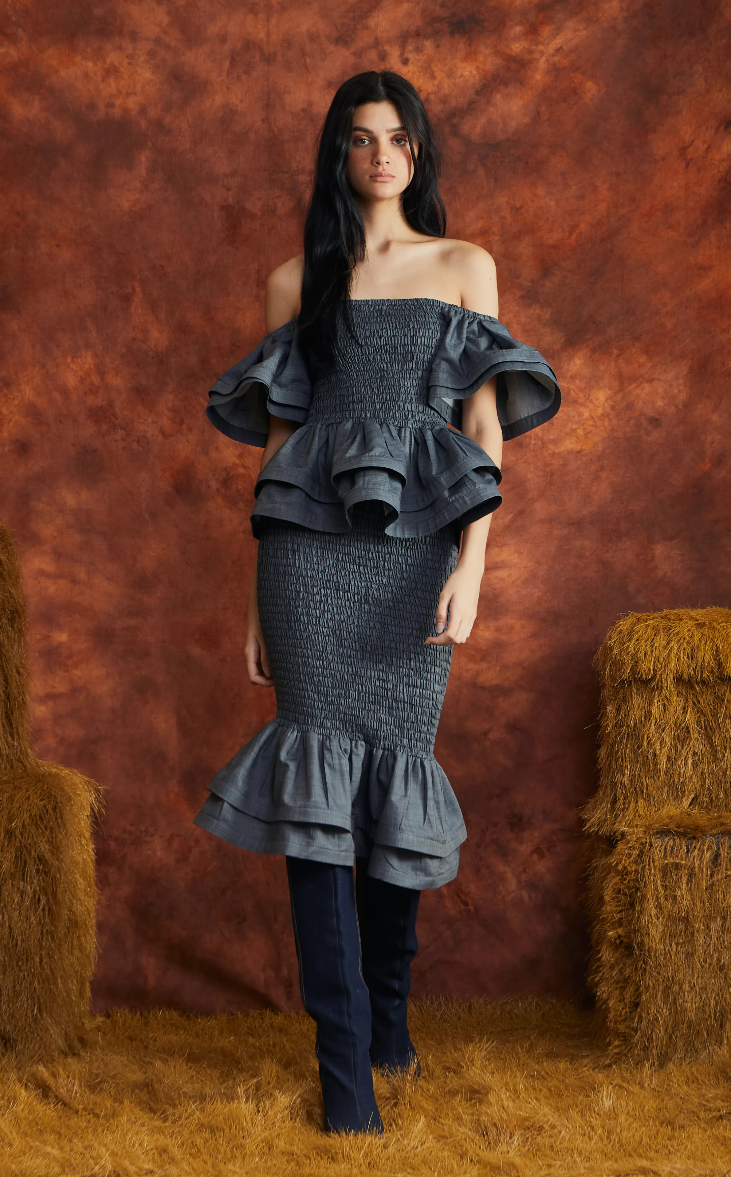 ROMA TOP - DARK GRAY CHAMBRAY