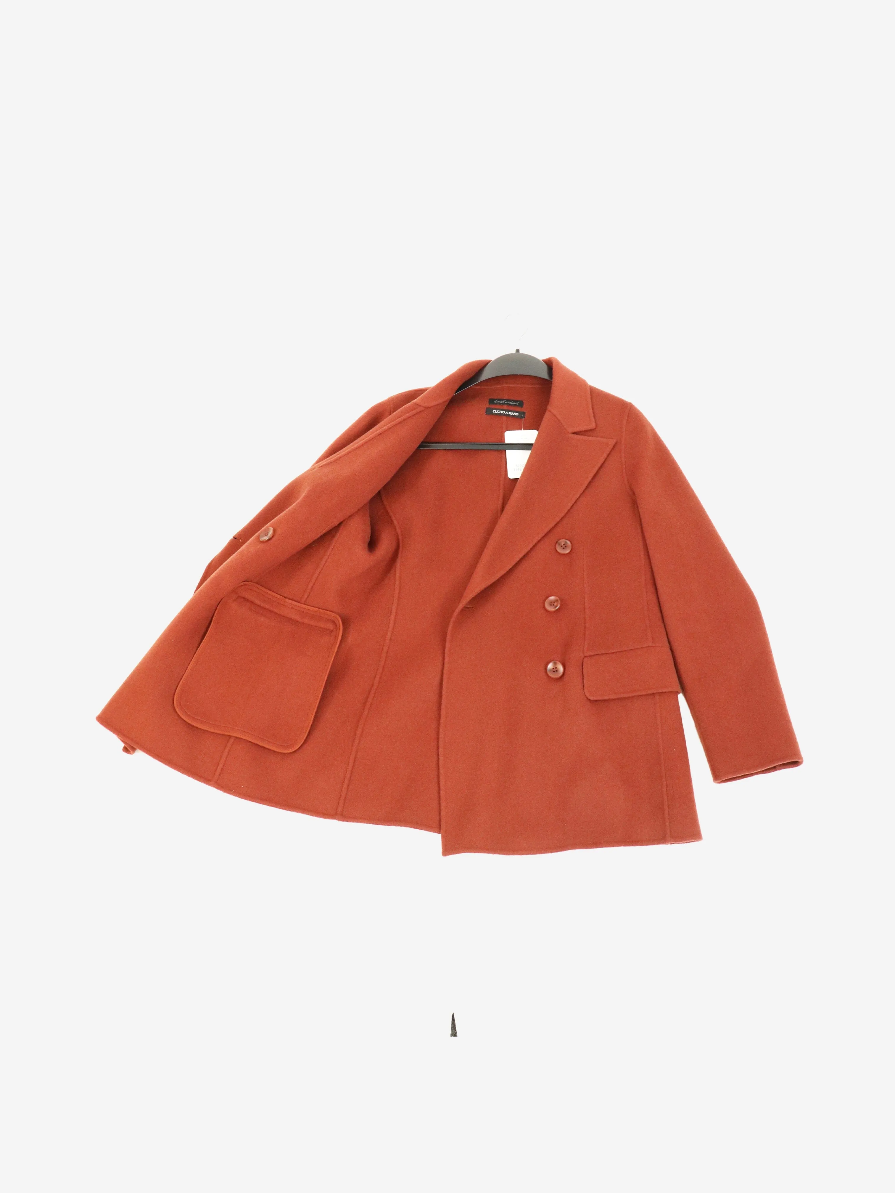 Rust brown double-breasted wool peacoat - size UK 14
