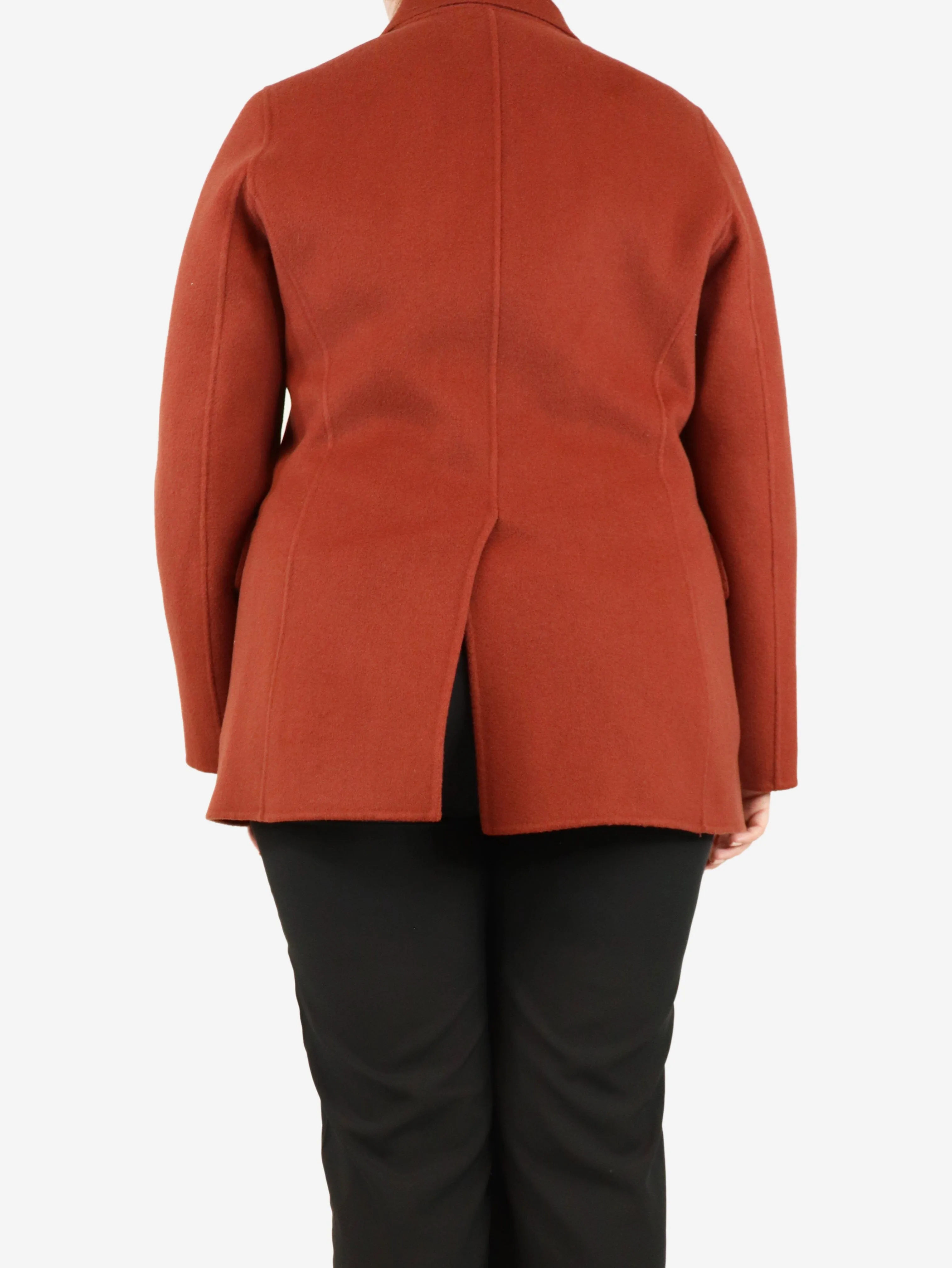 Rust brown double-breasted wool peacoat - size UK 14
