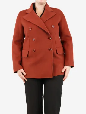 Rust brown double-breasted wool peacoat - size UK 14