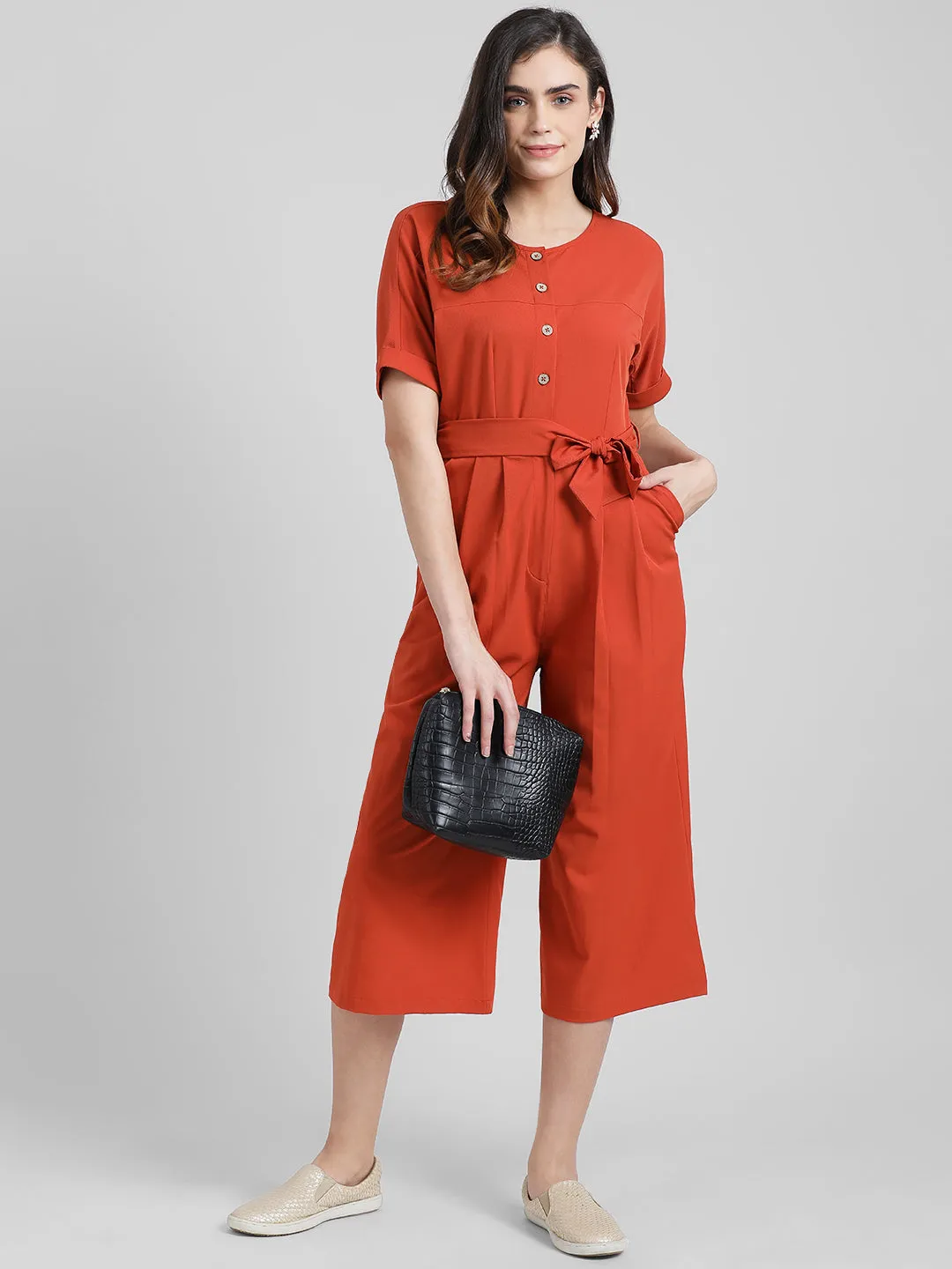 Rust Solid Basic Jumpsuit