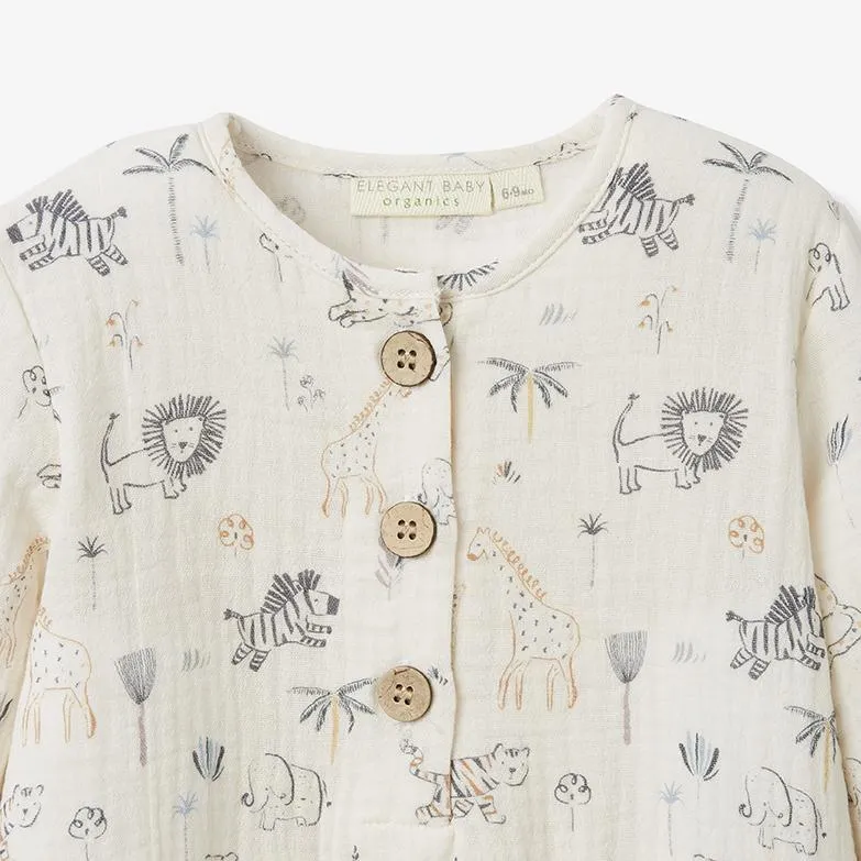Safari Print Organic Muslin Henley Baby Jumpsuit