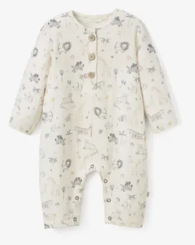 Safari Print Organic Muslin Henley Baby Jumpsuit