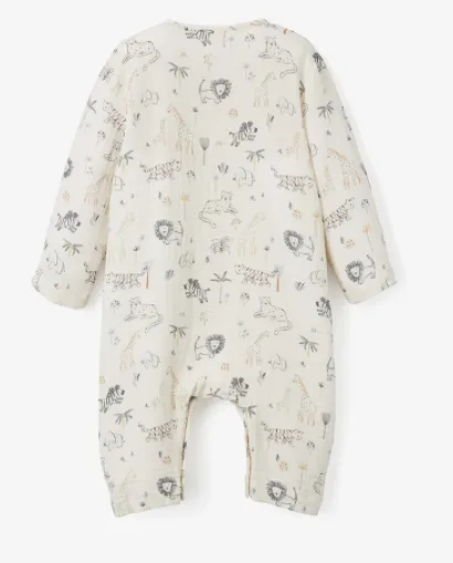 Safari Print Organic Muslin Henley Baby Jumpsuit