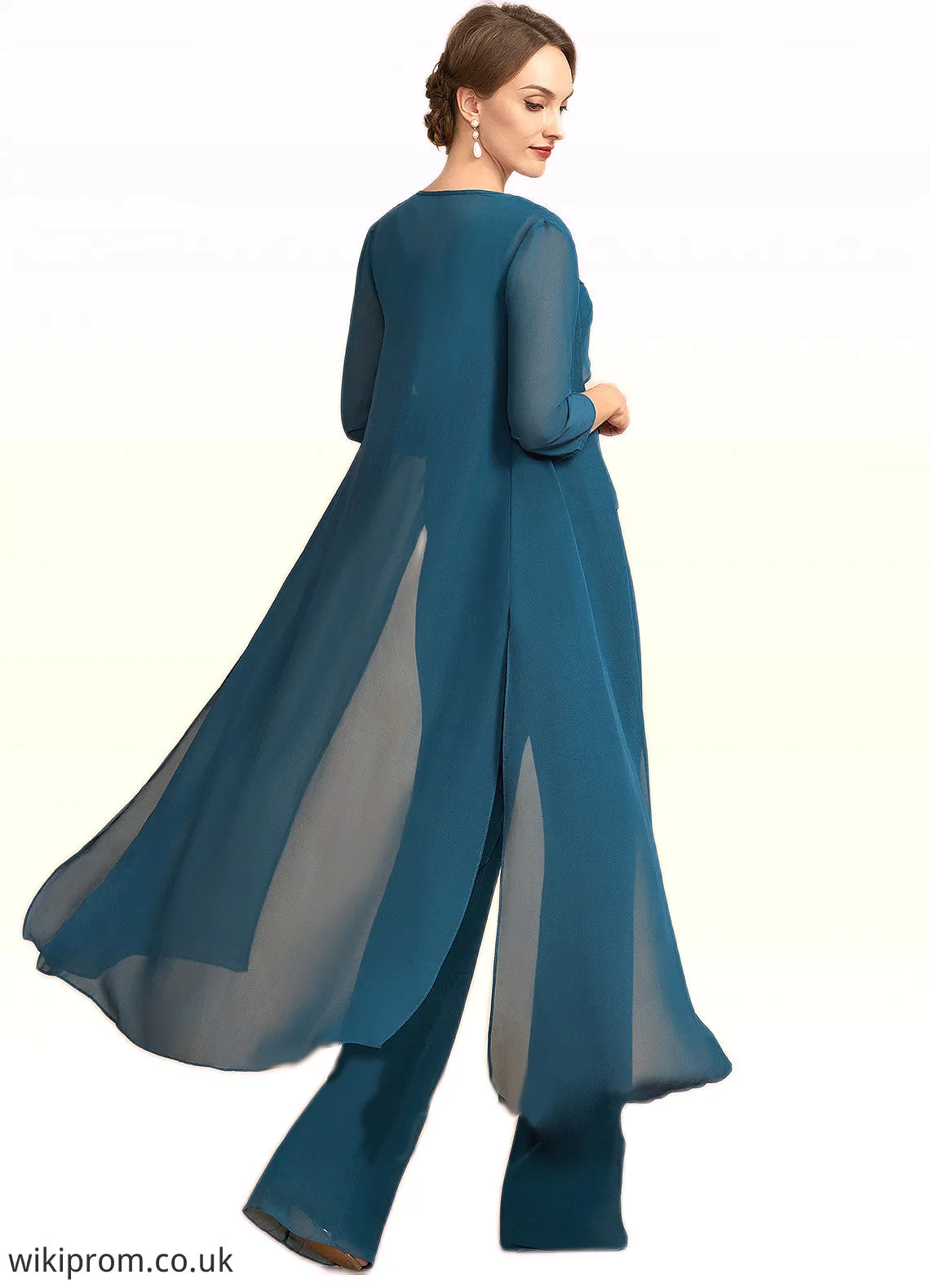 Saniyah Jumpsuit/Pantsuit Scoop Neck Floor-Length Chiffon Mother of the Bride Dress With Beading Cascading Ruffles SWK126P0014956