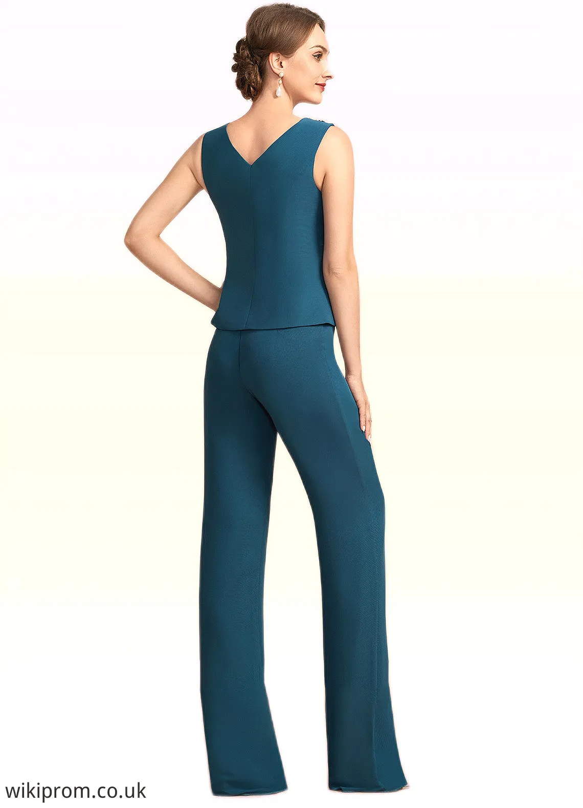 Saniyah Jumpsuit/Pantsuit Scoop Neck Floor-Length Chiffon Mother of the Bride Dress With Beading Cascading Ruffles SWK126P0014956