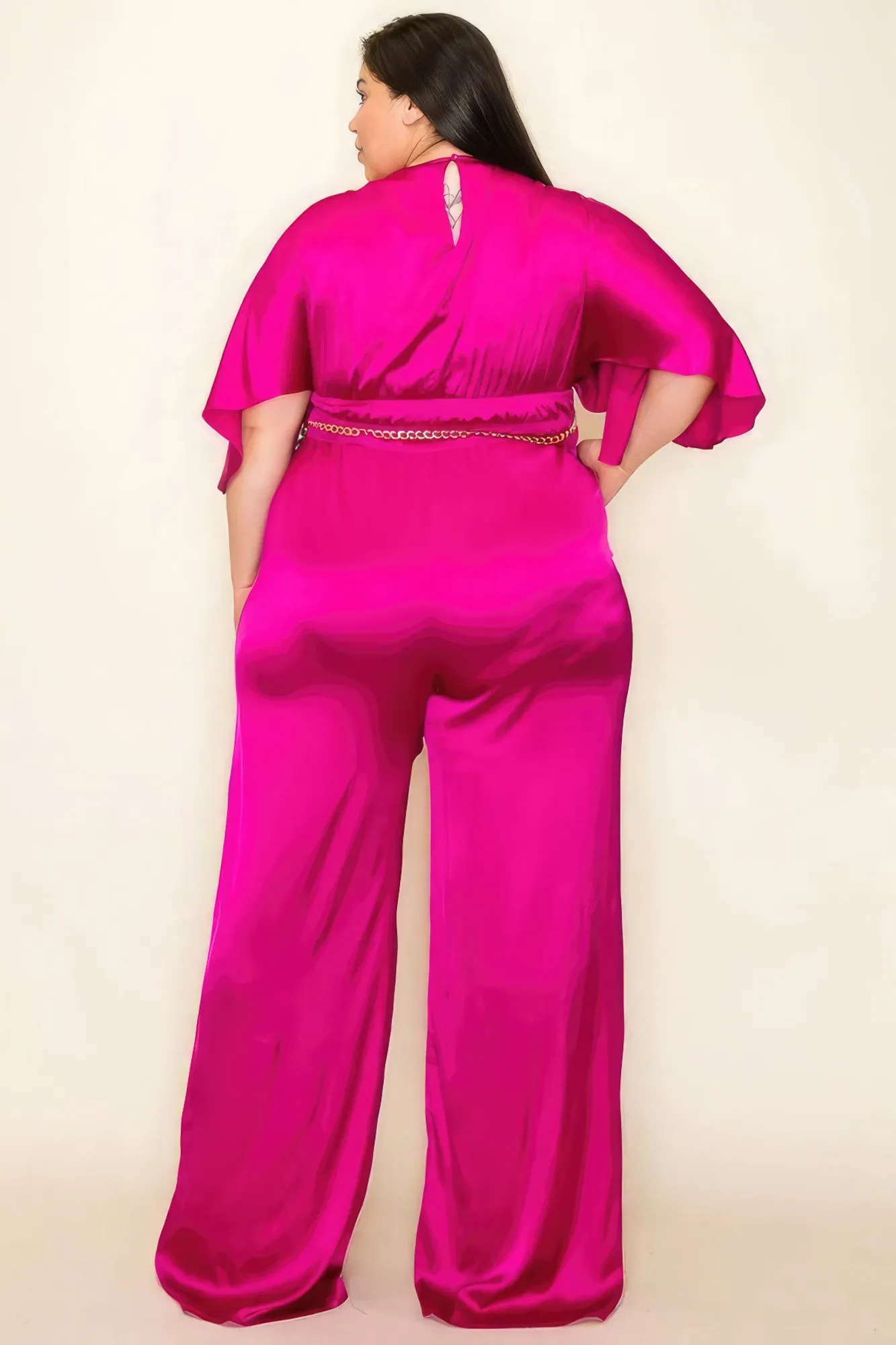 Satin Wrap Front Smocked Waist Jumpsuit