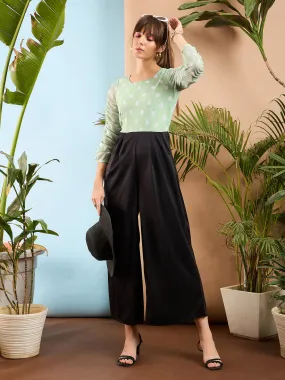 Sea Green Polka Dot Sleeve Rouching Jumpsuit