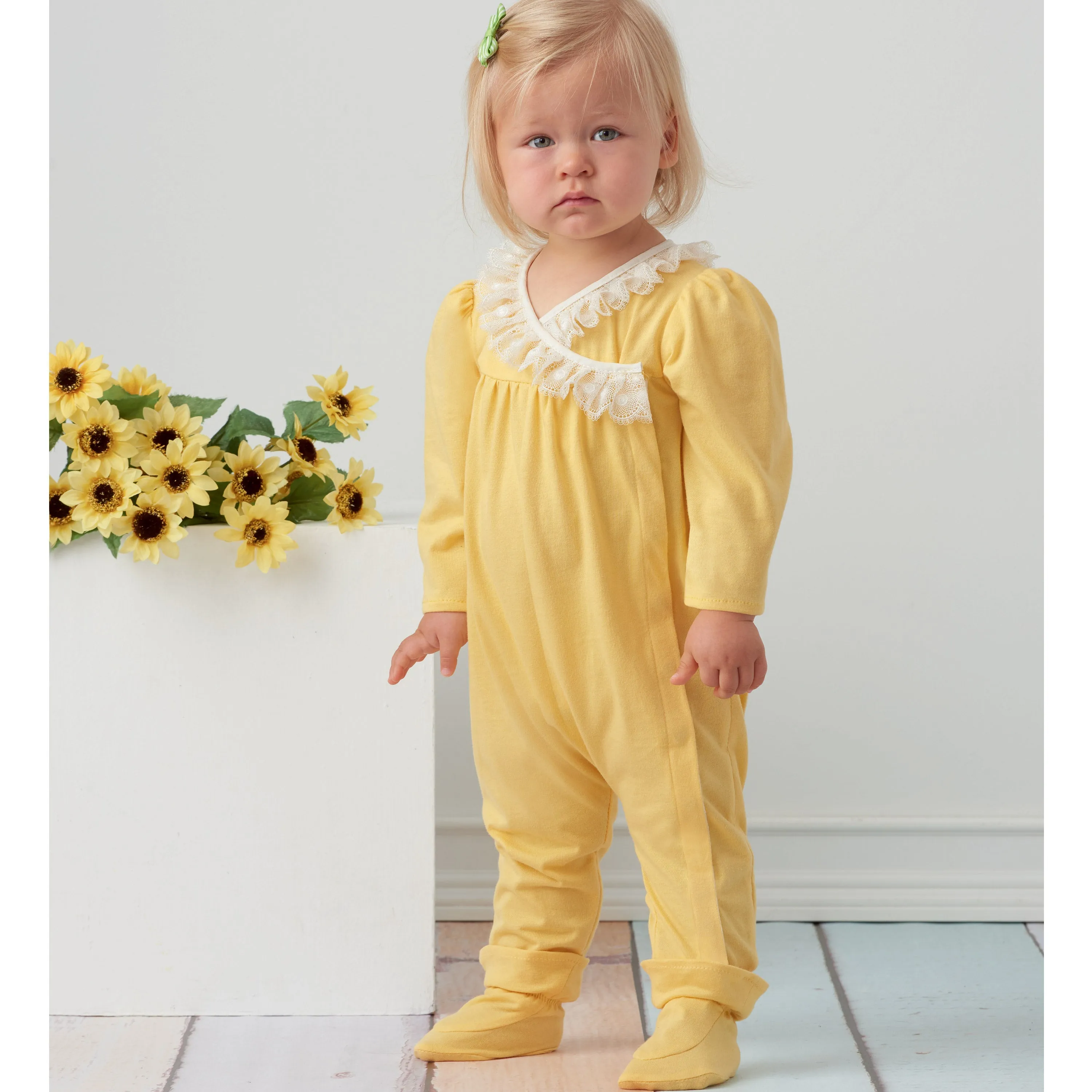 Simplicity Pattern 9283 Infants' Knit Gathered Gown & Jumpsuit