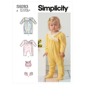 Simplicity Pattern 9283 Infants' Knit Gathered Gown & Jumpsuit