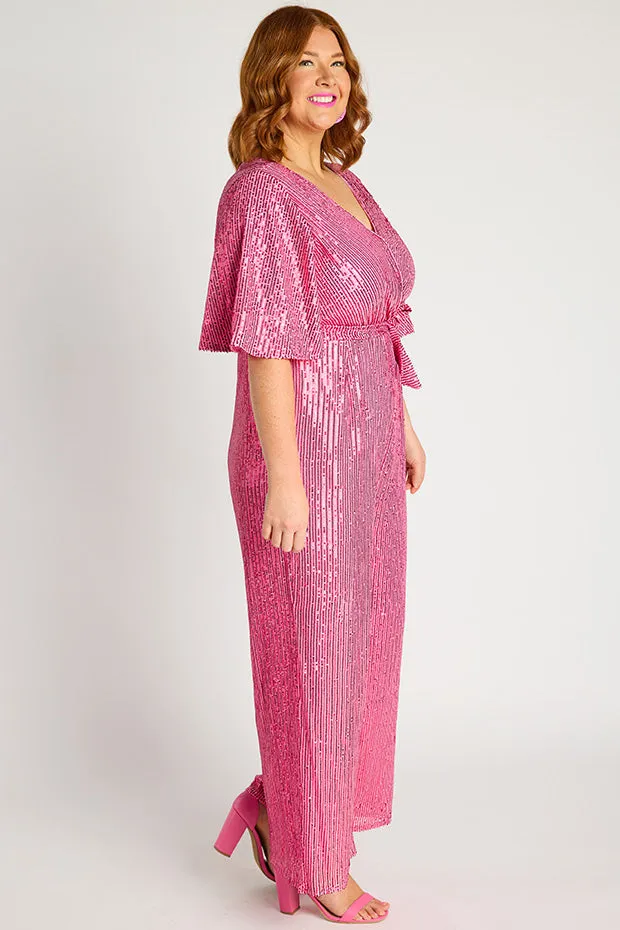 Skyla Pink Sequins Party Jumpsuit