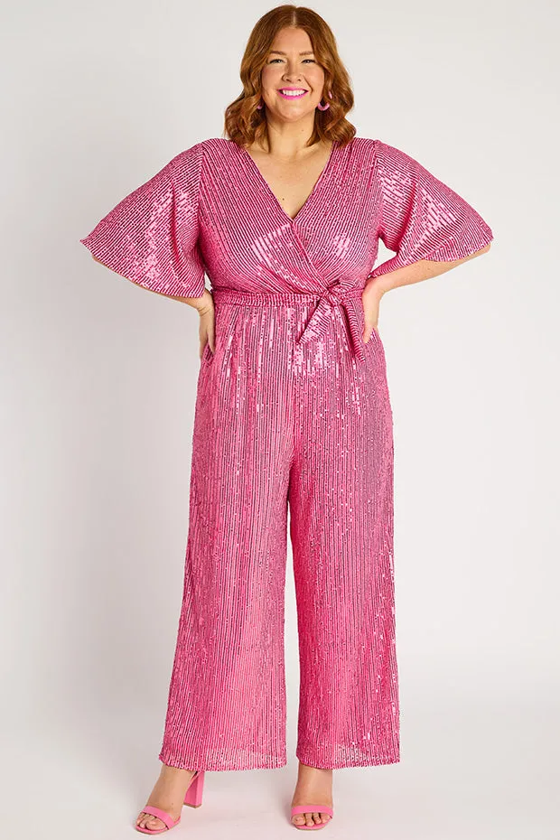 Skyla Pink Sequins Party Jumpsuit