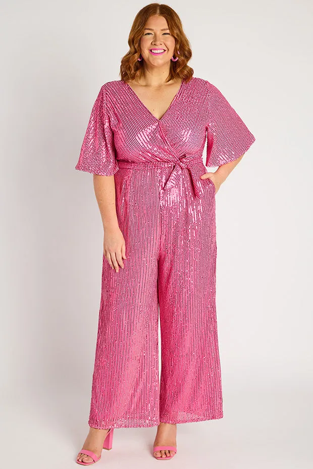 Skyla Pink Sequins Party Jumpsuit