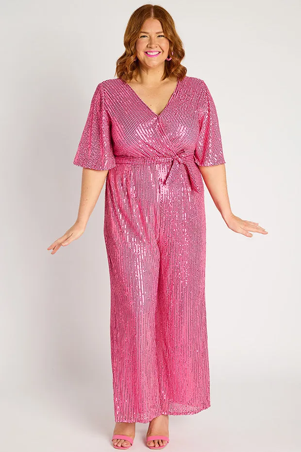 Skyla Pink Sequins Party Jumpsuit