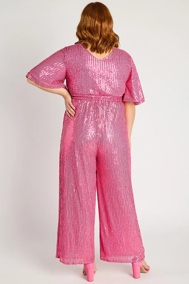 Skyla Pink Sequins Party Jumpsuit