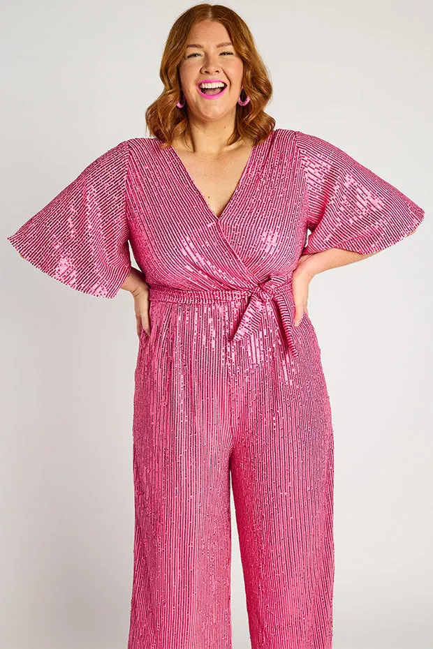 Skyla Pink Sequins Party Jumpsuit