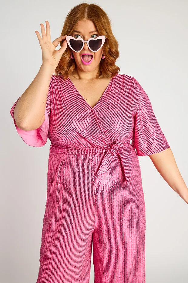 Skyla Pink Sequins Party Jumpsuit